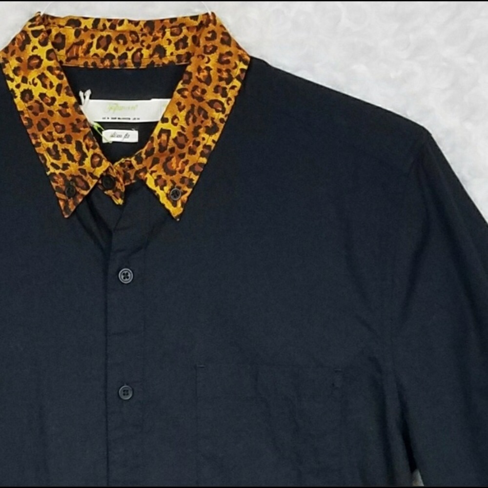 TOPMAN MEN’S MEDIUM CHEETAH PRINT COLLAR SHIRT